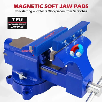 SEDY 6" Bench Vise Heavy Duty Workbench Clamp Anvil 360° Swivel Base Jaw Pads - Image 4