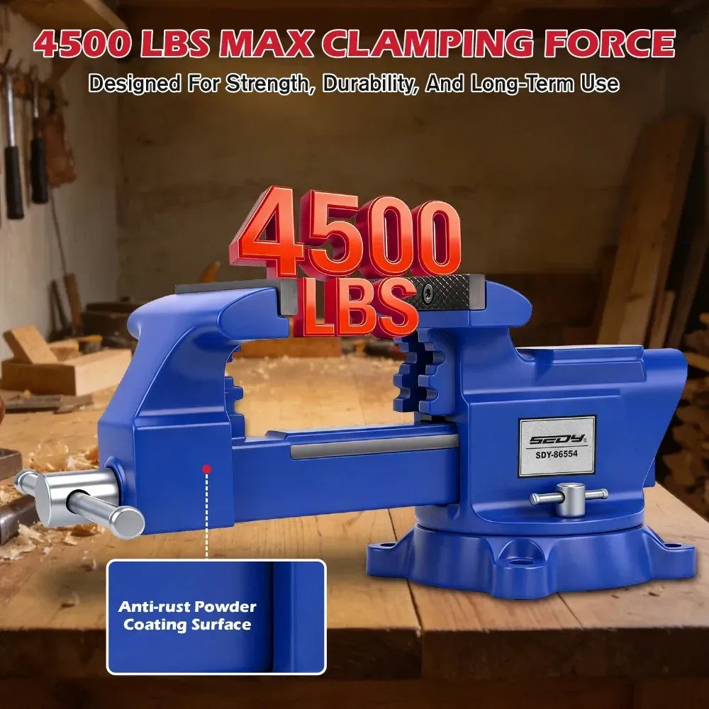 SEDY 6" Bench Vise Heavy Duty Workbench Clamp Anvil 360° Swivel Base Jaw Pads - Image 5