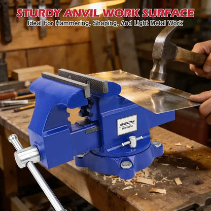 SEDY 6" Bench Vise Heavy Duty Workbench Clamp Anvil 360° Swivel Base Jaw Pads - Image 7