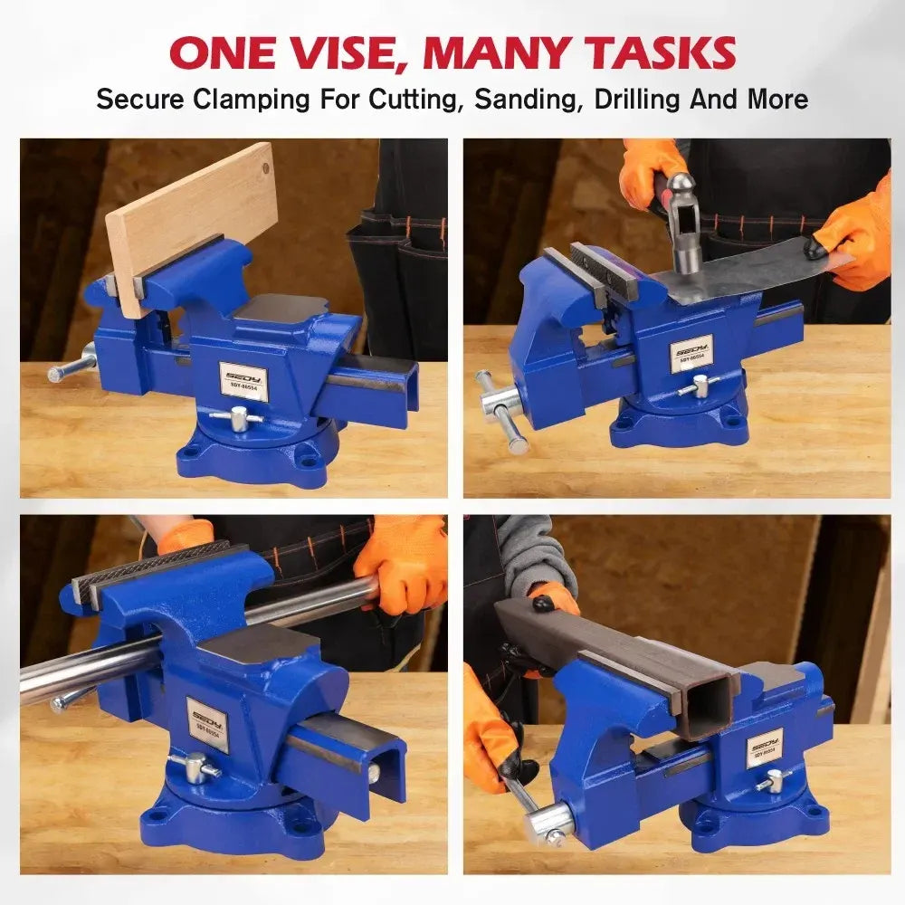 SEDY 6" Bench Vise Heavy Duty Workbench Clamp Anvil 360° Swivel Base Jaw Pads - Image 8