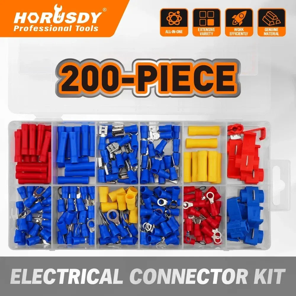 HORUSDY 200PCS Crimp Terminals Wire Connector Kit Spade Ring Butt for Car Wiring