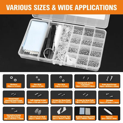 Eyeglass Sun Glasses Optical Repair Tool Screw Nut Nose Pad Assortment Set Kit - Image 2