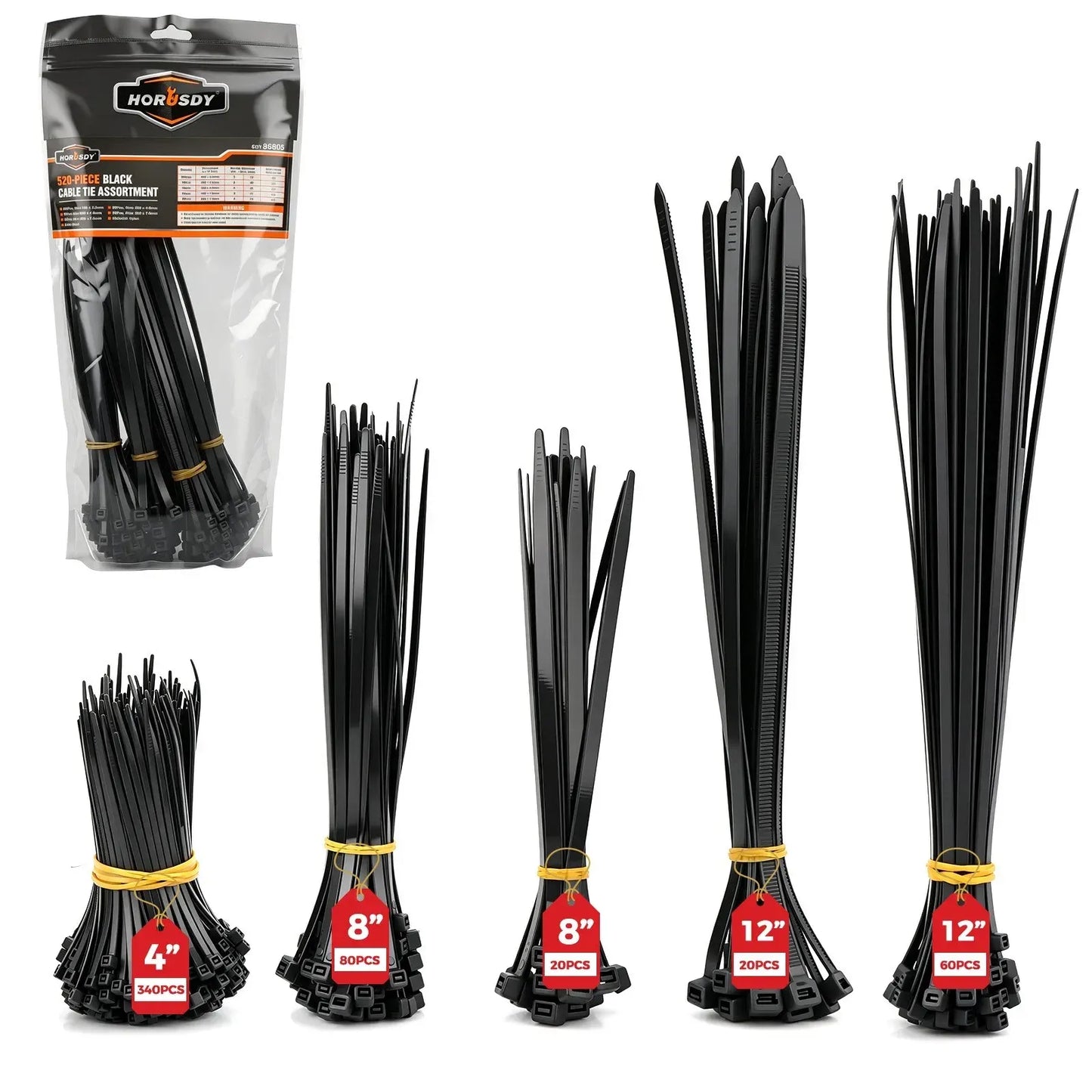 520Pcs Cable Ties Zip Ties Nylon UV Stabilised Bulk Black Cable Tie Black Au