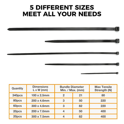 520Pcs Cable Ties Zip Ties Nylon UV Stabilised Bulk Black Cable Tie Black Au - Image 2