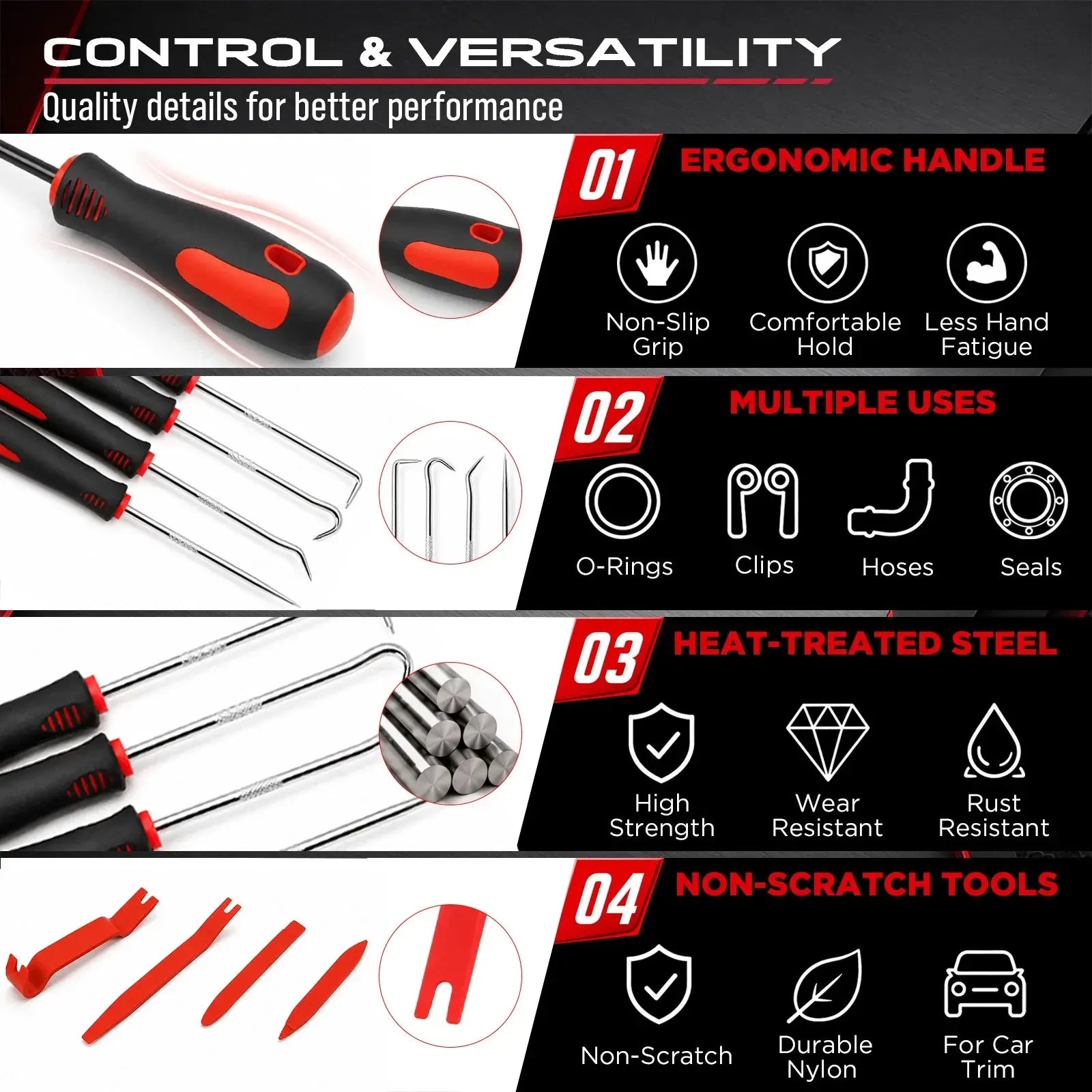 SEDY 15pc Auto Trim Removal Tool Kit Pick & Hook Set LED Magnetic Pickup - Image 4