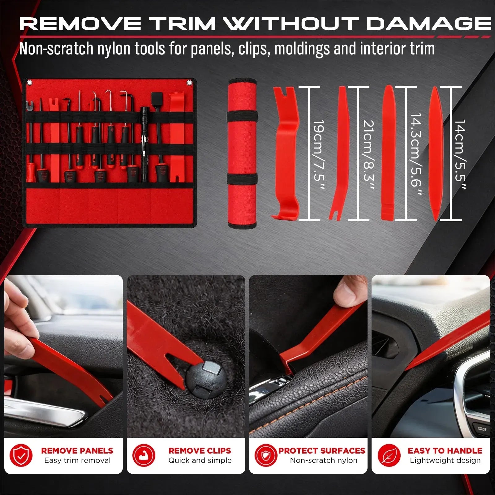 SEDY 15pc Auto Trim Removal Tool Kit Pick & Hook Set LED Magnetic Pickup - Image 5