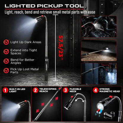 SEDY 15pc Auto Trim Removal Tool Kit Pick & Hook Set LED Magnetic Pickup - Image 6