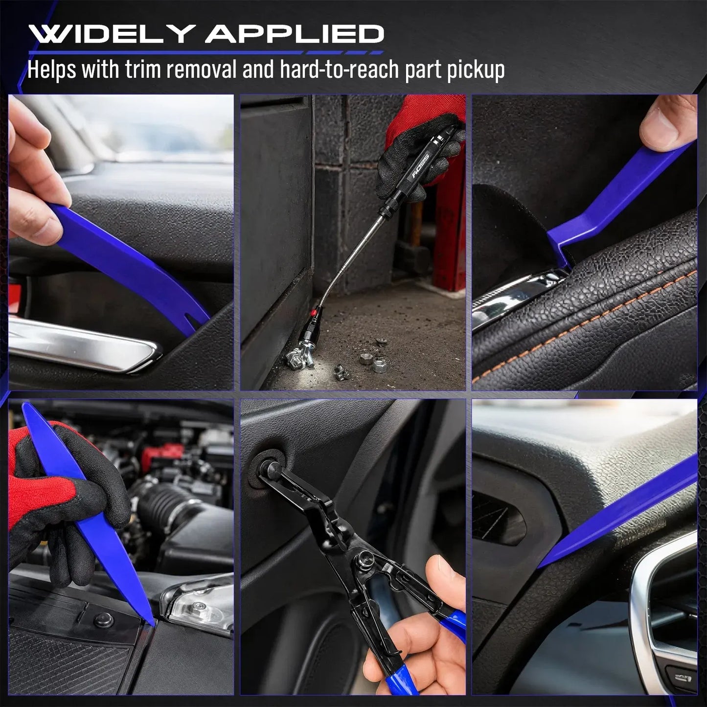 SEDY 18Pcs Auto Trim Removal Tool Kit Pick and Hook Set LED Magnetic Pickup - Image 8