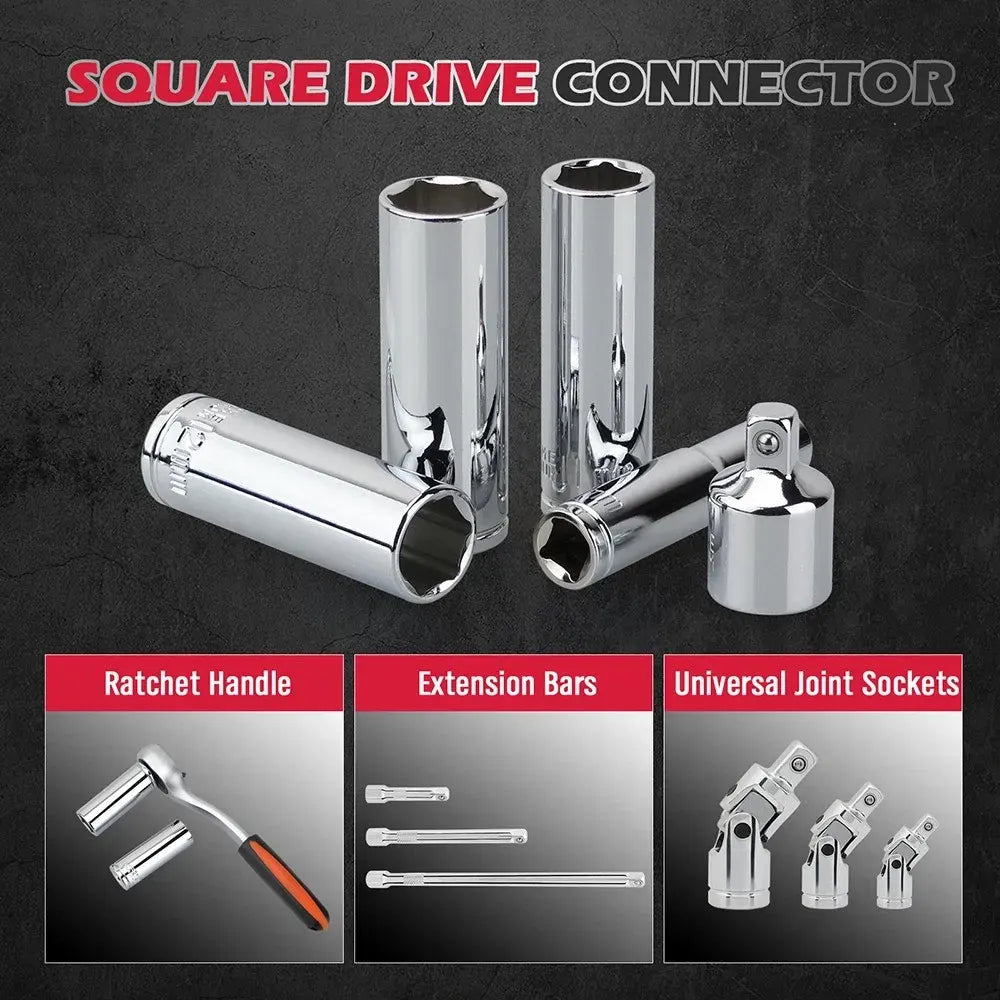 SEDY 1/4" Deep Socket Set Metric 4-13mm Long Sockets w/ Magnetic Rail Organizer - Image 4