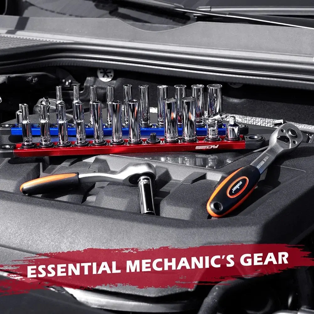 SEDY 1/4" Deep Socket Set Metric 4-13mm Long Sockets w/ Magnetic Rail Organizer - Image 8