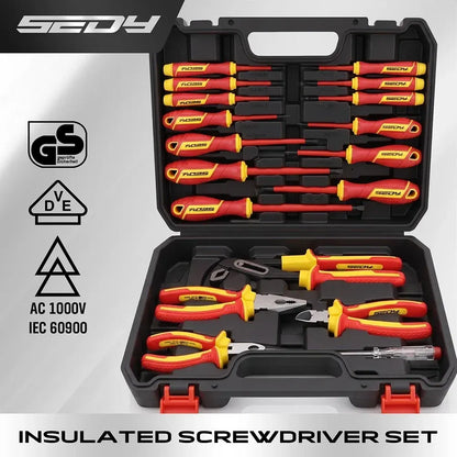 SEDY 18Pcs 1000V Insulated Electrician Tool Set Magnetic Screwdriver Pliers Kit
