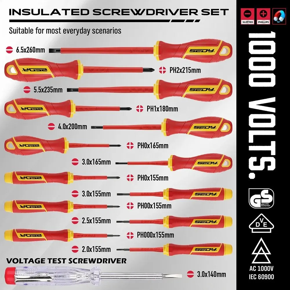 SEDY 18Pcs 1000V Insulated Electrician Tool Set Magnetic Screwdriver Pliers Kit - Image 2