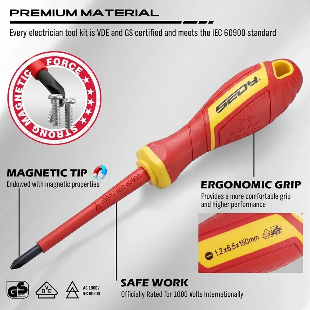 SEDY 18Pcs 1000V Insulated Electrician Tool Set Magnetic Screwdriver Pliers Kit - Image 4
