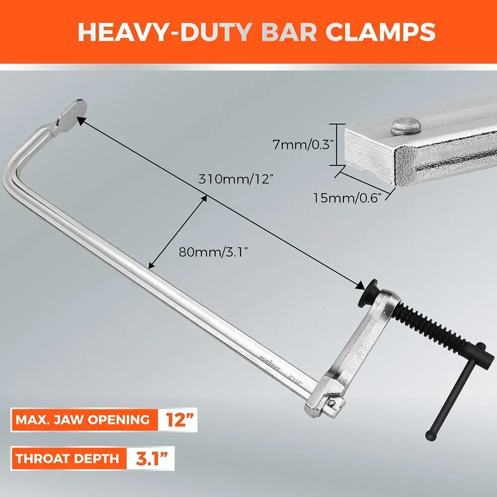 4Pcs 12" Heavy Duty F Clamp 450lbs Capacity Woodworking Drop-Forged Steel Frame - Image 3