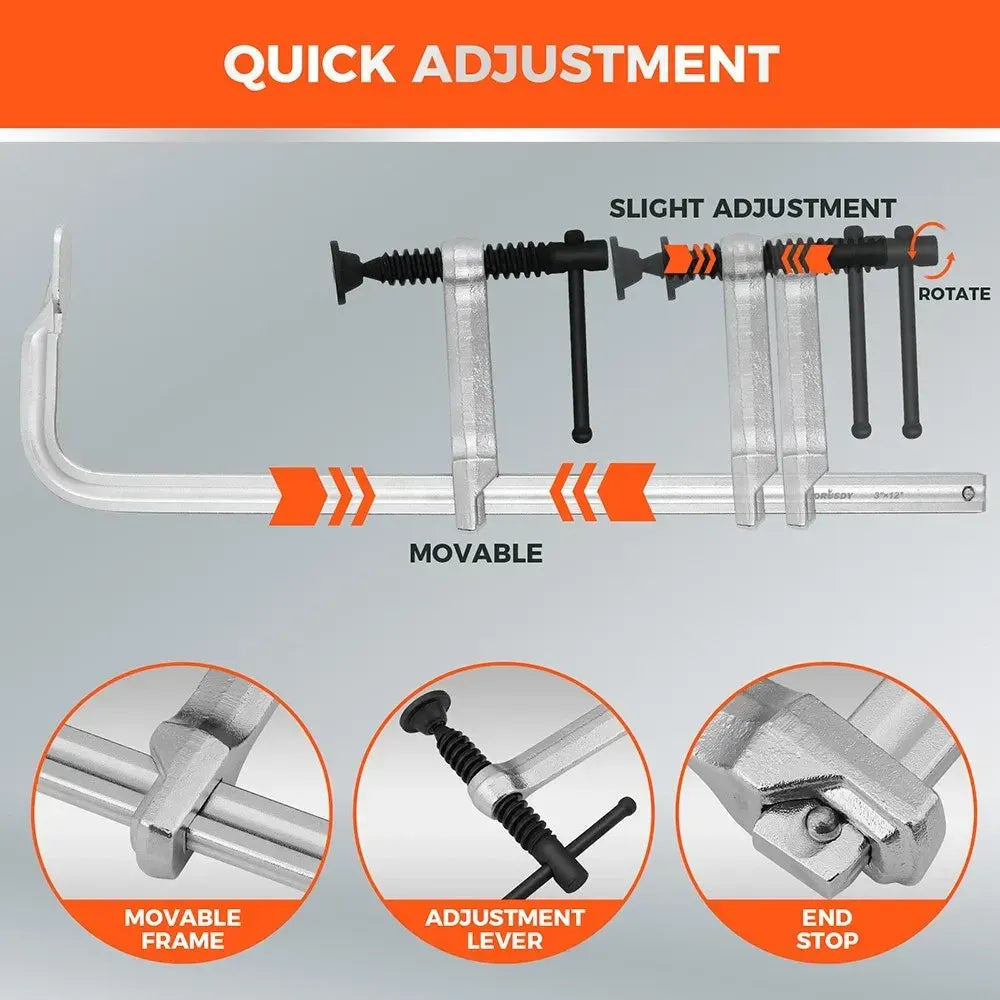 4Pcs 12" Heavy Duty F Clamp 450lbs Capacity Woodworking Drop-Forged Steel Frame - Image 6