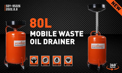 HORUSDY 80L Mobile Waste Oil Drainer Telescopic Workshop Fluid Collection Tank - Image 2