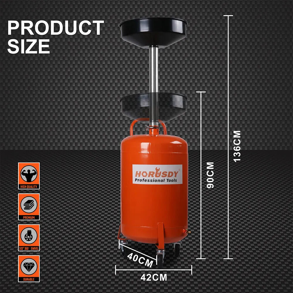HORUSDY 80L Mobile Waste Oil Drainer Telescopic Workshop Fluid Collection Tank - Image 3