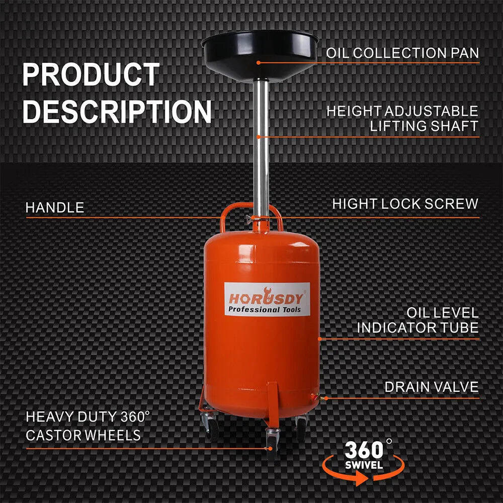 HORUSDY 80L Mobile Waste Oil Drainer Telescopic Workshop Fluid Collection Tank - Image 5