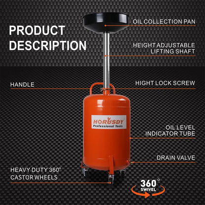 HORUSDY 80L Mobile Waste Oil Drainer Telescopic Workshop Fluid Collection Tank - Image 5