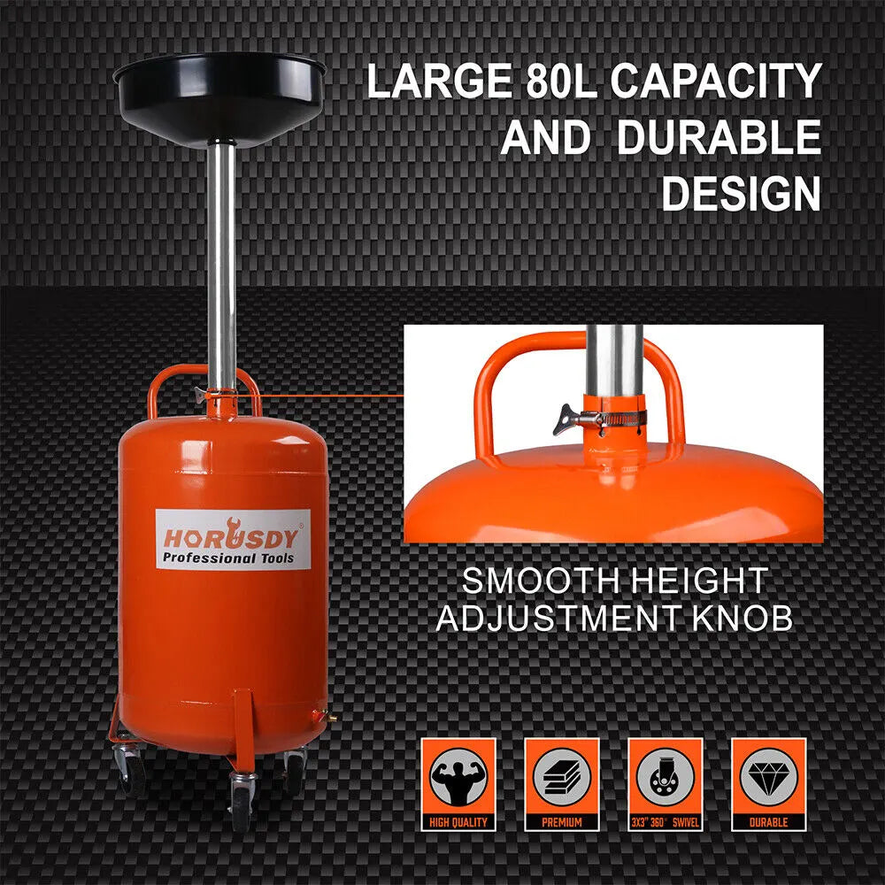 HORUSDY 80L Mobile Waste Oil Drainer Telescopic Workshop Fluid Collection Tank - Image 6