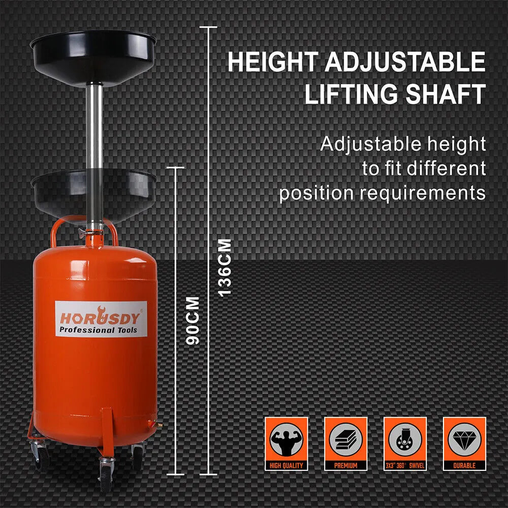 HORUSDY 80L Mobile Waste Oil Drainer Telescopic Workshop Fluid Collection Tank - Image 7