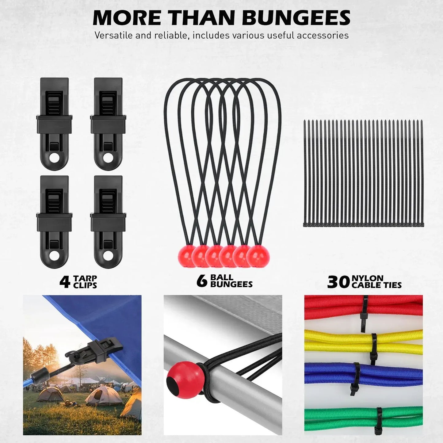 SEDY 60Pcs Bungee Cords Set Heavy Duty Tie Down Straps Camping Moving w/ Hooks - Image 4