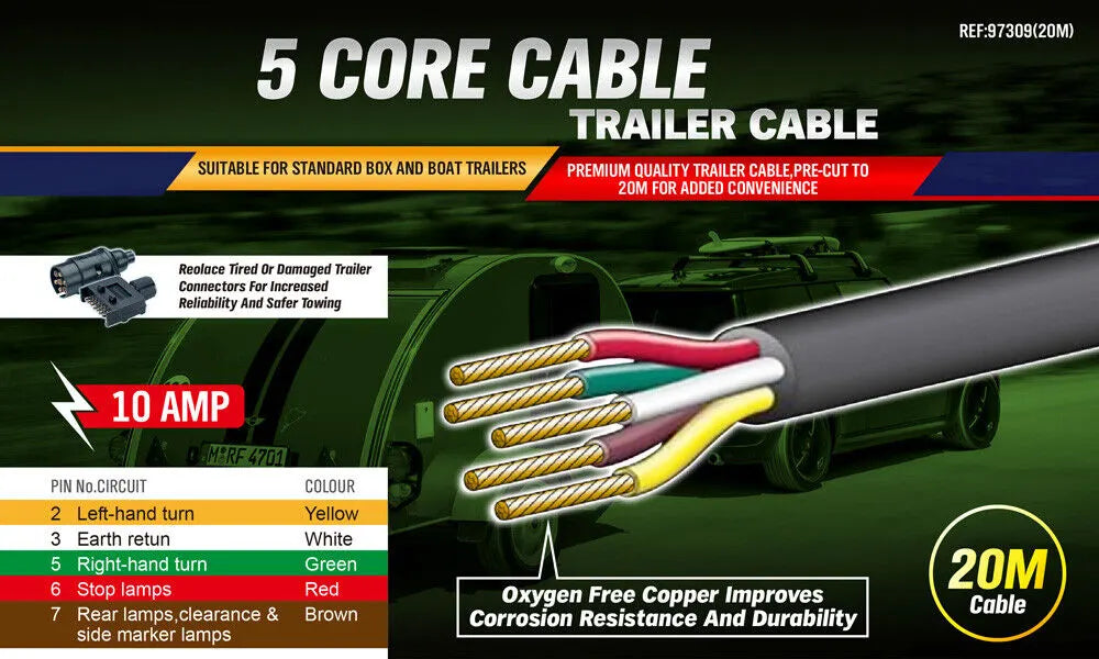 20M X 5 Core Wire Cable Trailer Cable Automotive Boat Caravan Truck Coil V90 PVC - Image 2