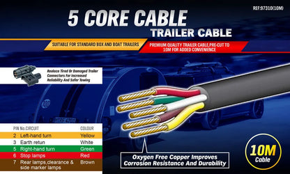 10M X 5 Core Wire Cable Trailer Cable Automotive Boat Caravan Truck Coil V90 PVC - Image 2
