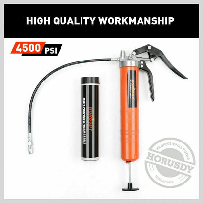 18'' Manual Pistol Grip Grease Gun Flow Pressure 4500PSI Flexi Hose & Coupler - Image 3