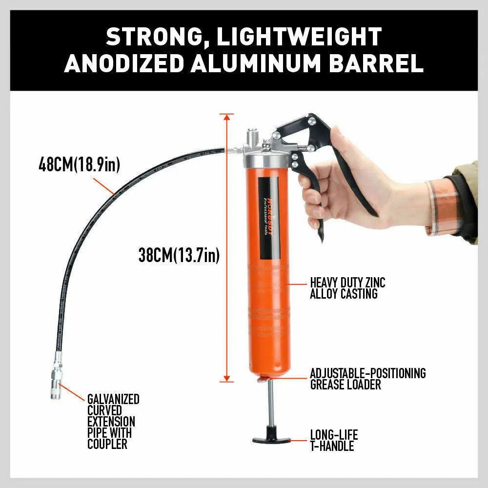 18'' Manual Pistol Grip Grease Gun Flow Pressure 4500PSI Flexi Hose & Coupler - Image 4
