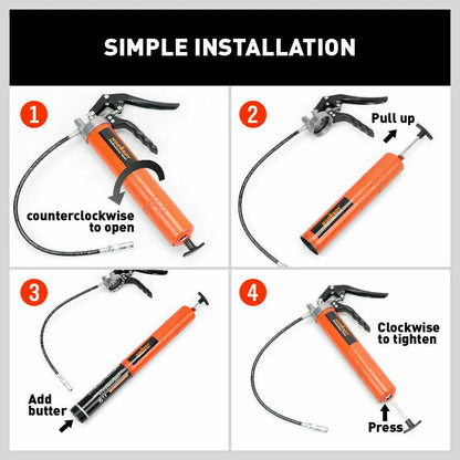 18'' Manual Pistol Grip Grease Gun Flow Pressure 4500PSI Flexi Hose & Coupler - Image 6
