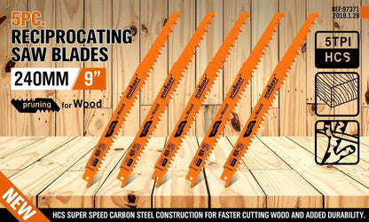 5Pc 9" / 240mm Reciprocating Saw Blades 5TPI Wood Timber Pruning Tool W/T Case - Image 2