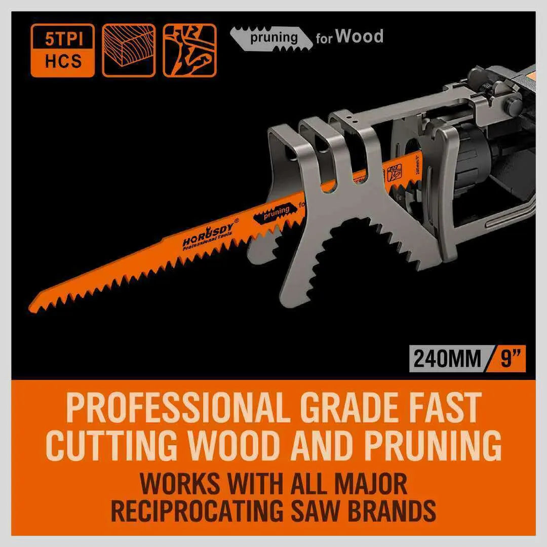 5Pc 9" / 240mm Reciprocating Saw Blades 5TPI Wood Timber Pruning Tool W/T Case - Image 4