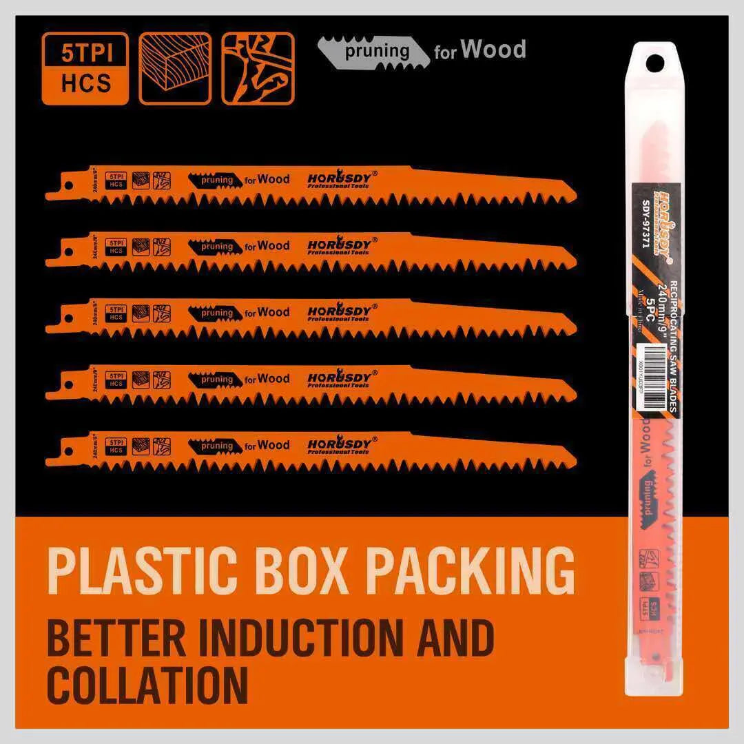 5Pc 9" / 240mm Reciprocating Saw Blades 5TPI Wood Timber Pruning Tool W/T Case - Image 7