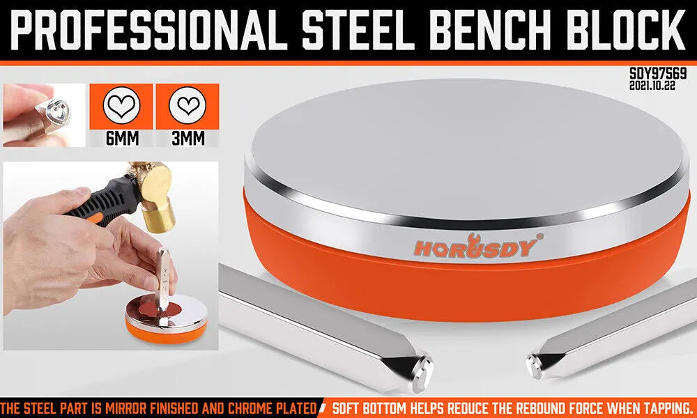 3" Steel Bench Block Round Jewelry Stamping Tool Mirror Polishing with 2-Punches - Image 2