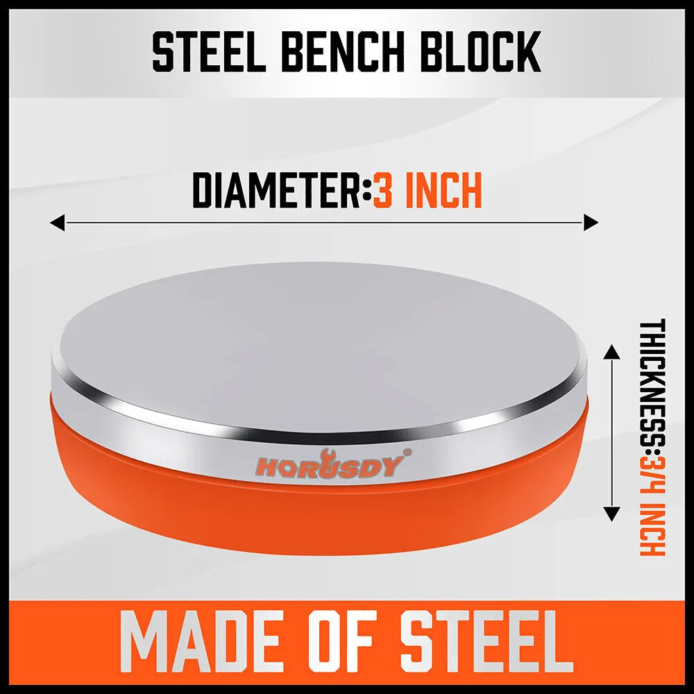 3" Steel Bench Block Round Jewelry Stamping Tool Mirror Polishing with 2-Punches - Image 3