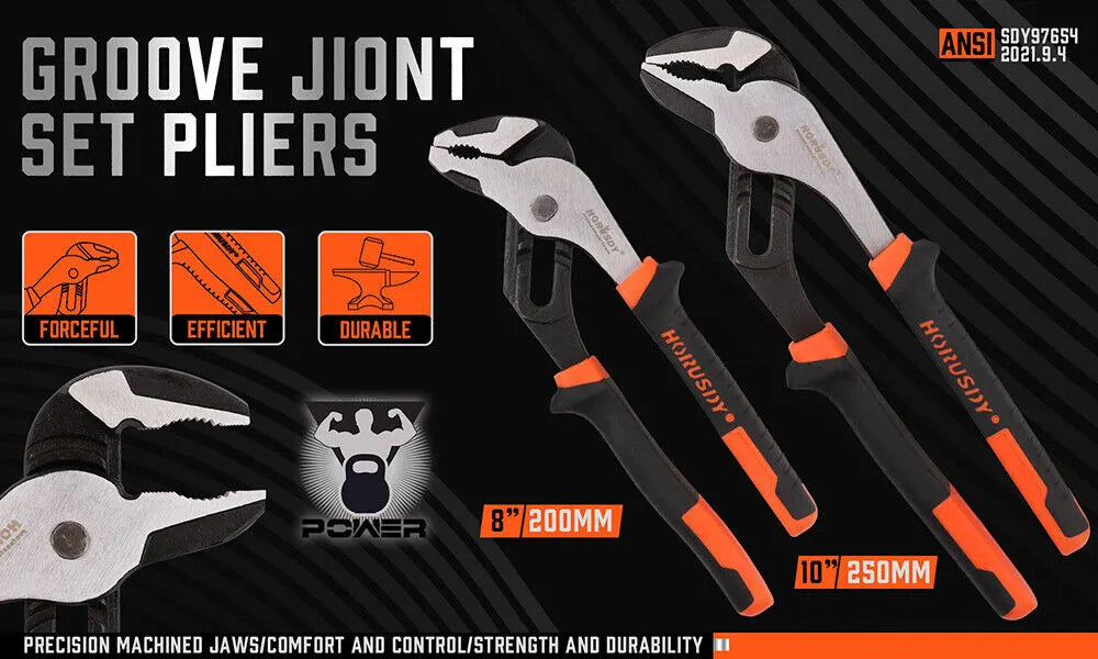2Pc Groove Joint Pliers 8 & 10-inch Multi Grip Non-Slip Heavy Duty Pipe Wrench - Image 2