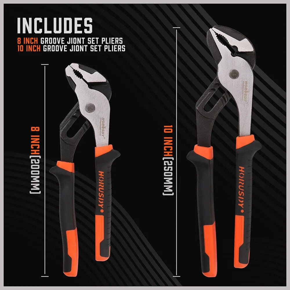 2Pc Groove Joint Pliers 8 & 10-inch Multi Grip Non-Slip Heavy Duty Pipe Wrench - Image 3