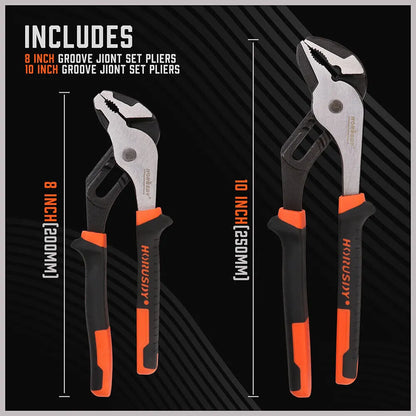 2Pc Groove Joint Pliers 8 & 10-inch Multi Grip Non-Slip Heavy Duty Pipe Wrench - Image 3