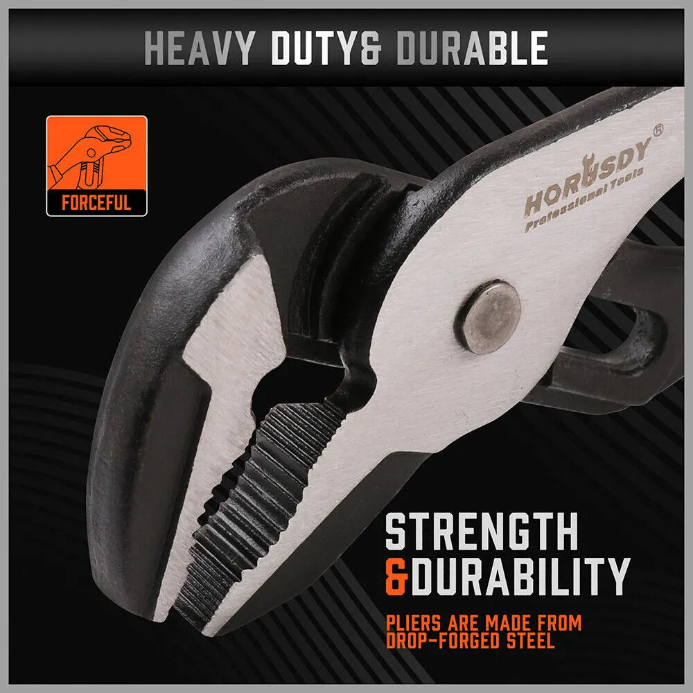 2Pc Groove Joint Pliers 8 & 10-inch Multi Grip Non-Slip Heavy Duty Pipe Wrench - Image 5