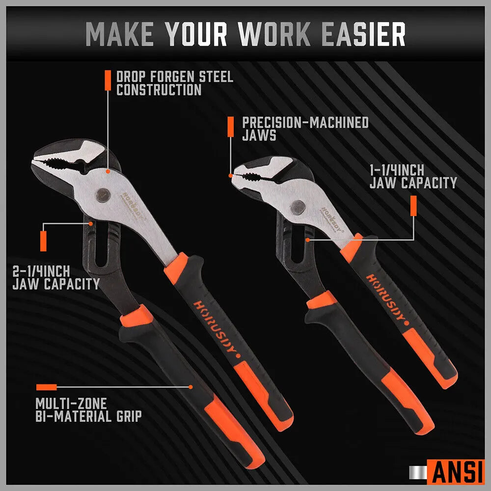 2Pc Groove Joint Pliers 8 & 10-inch Multi Grip Non-Slip Heavy Duty Pipe Wrench - Image 6