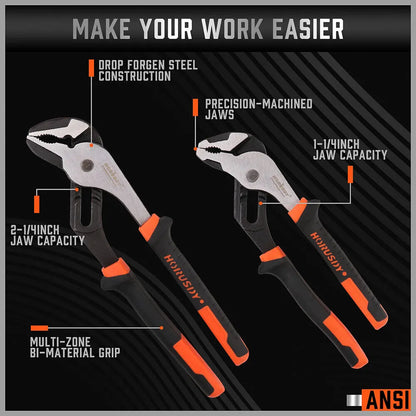 2Pc Groove Joint Pliers 8 & 10-inch Multi Grip Non-Slip Heavy Duty Pipe Wrench - Image 6