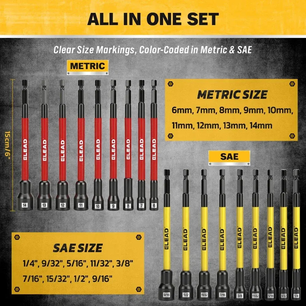 ELEAD 35Pcs Magnetic Nut Driver Bit Set Metric SAE 1/4" Hex Drill CR-V Steel - Image 2