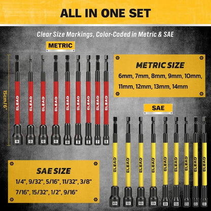 ELEAD 35Pcs Magnetic Nut Driver Bit Set Metric SAE 1/4" Hex Drill CR-V Steel - Image 2