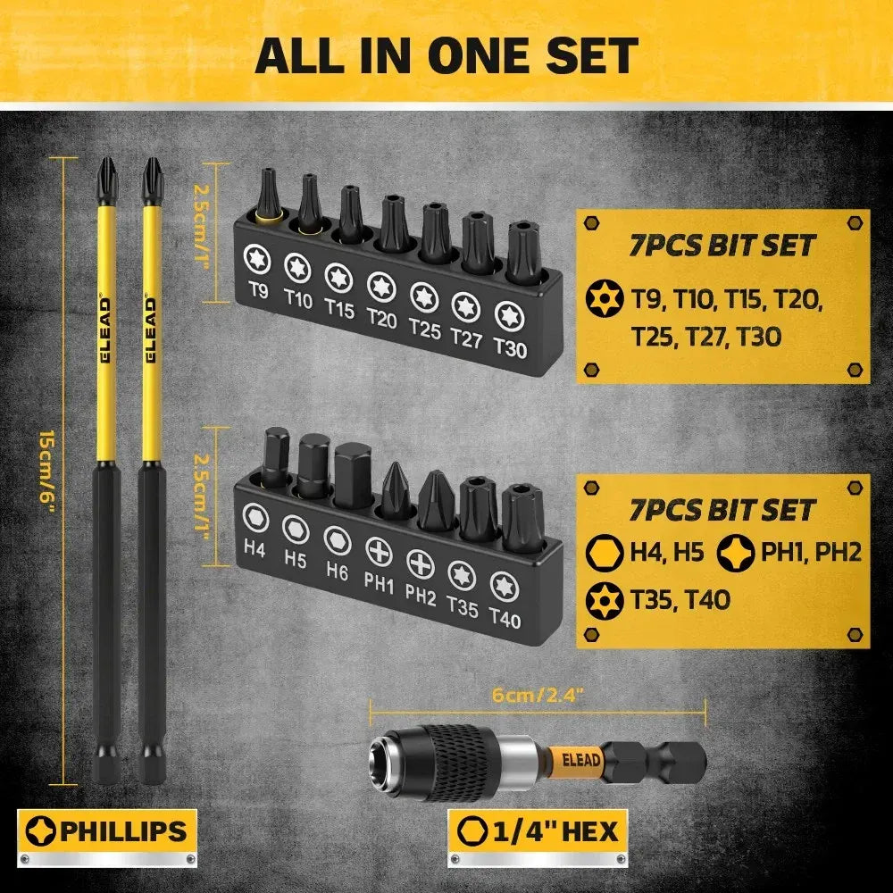 ELEAD 35Pcs Magnetic Nut Driver Bit Set Metric SAE 1/4" Hex Drill CR-V Steel - Image 3