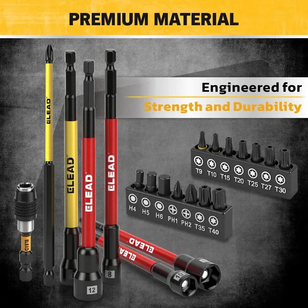 ELEAD 35Pcs Magnetic Nut Driver Bit Set Metric SAE 1/4" Hex Drill CR-V Steel - Image 4