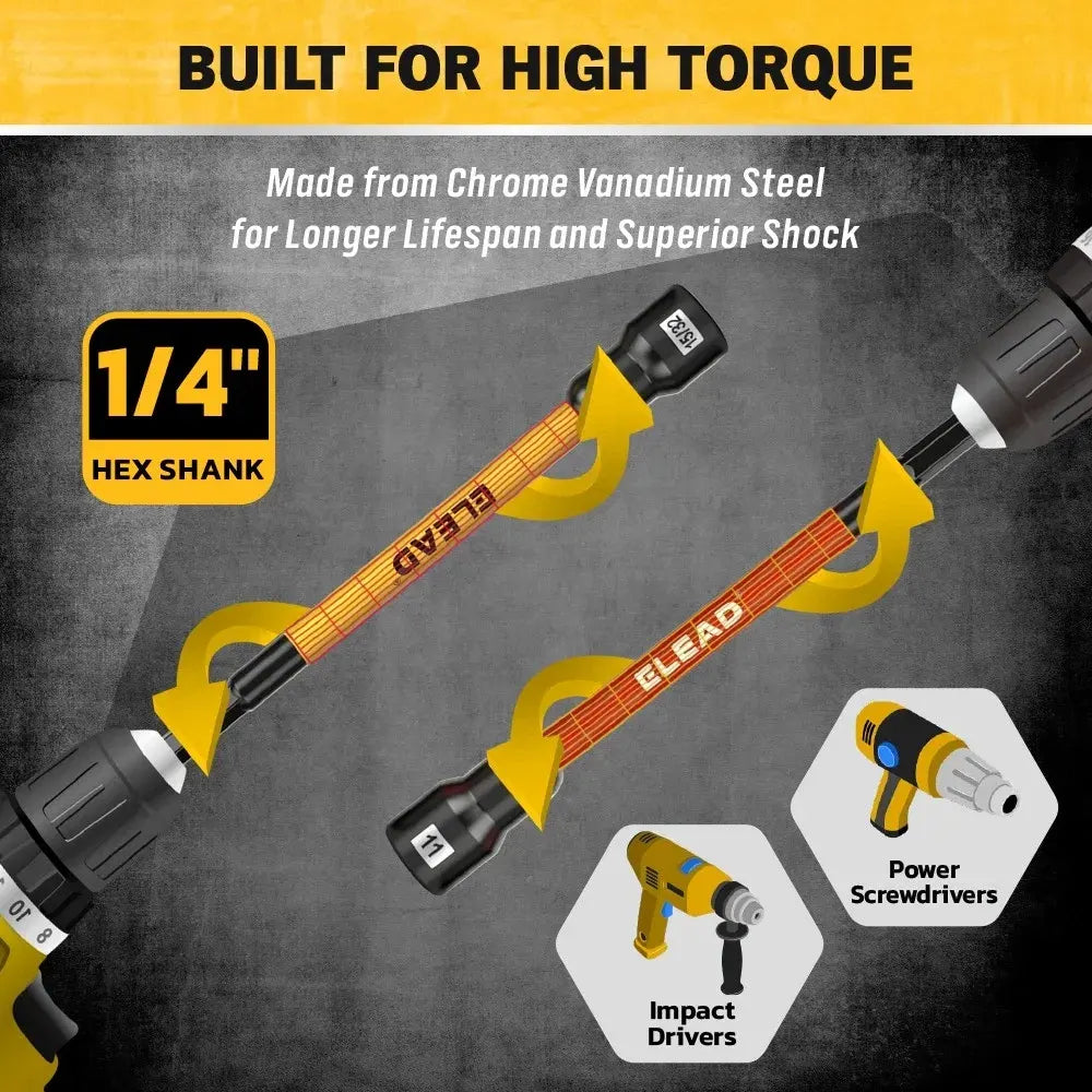 ELEAD 35Pcs Magnetic Nut Driver Bit Set Metric SAE 1/4" Hex Drill CR-V Steel - Image 5