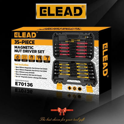 ELEAD 35Pcs Magnetic Nut Driver Bit Set Metric SAE 1/4" Hex Drill CR-V Steel - Image 9