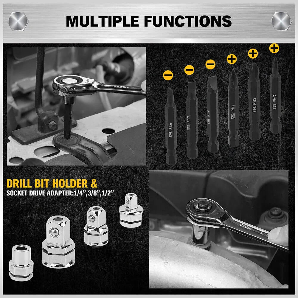 ELEAD 33Pcs Ratchet Wrench Set SAE Metric Wrench Phillips Slotted Bits Adapter - Image 8
