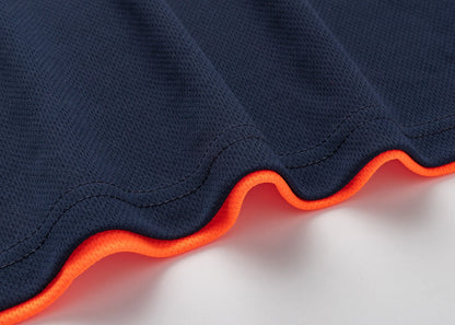 HI VIS Short Sleeve Workwear Shirt w Reflective Tape Cool Dry Safety Polo 2 Tone, Fluoro Orange / Navy, L - Image 6